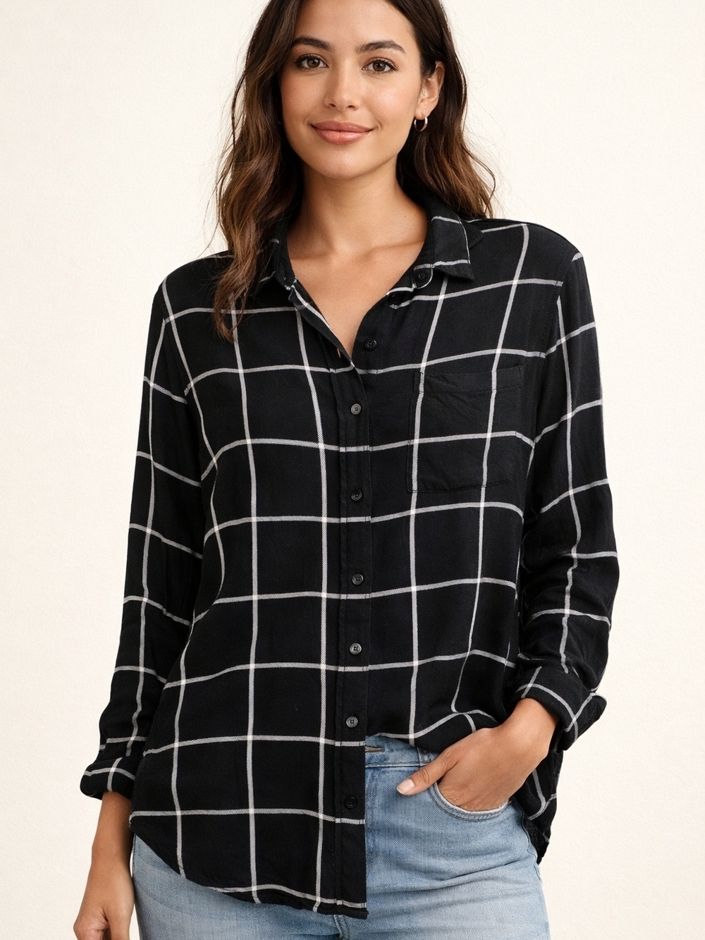 Banana Republic Black Windowpane Button-Down Shirt - Women
